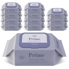 코멧 아기물티슈 프라임 휴대용 도톰한 엠보싱 캡형 더마테스트 인증, 12팩, 20매, 70g