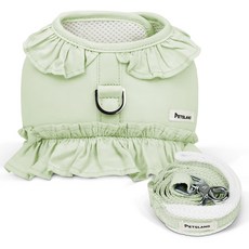 PETSLAND 可愛荷葉邊胸背帶+牽繩組 M號, Melon Green, 1組
