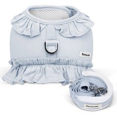 PETSLAND 可愛荷葉邊胸背帶+牽繩組 M號, 乳藍色, 1組