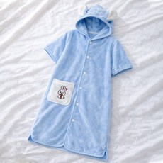 Starbean 兔子口袋彩色連帽浴袍, 藍色, 1個