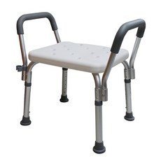 Fullicon 護立康 無背洗澡椅 鋁合金材質 PE防滑坐板帶孔排水 PU防滑海綿扶手, 白色 + 銀色 + 灰色, 1個