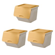 뚜껑형 리빙박스 46L, 옐로우 화이트, 3개