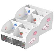 투코비 다용도 수납정리함 심플 데스크 오거나이저 6홀더 2서랍 + 데코스티커 세트, 혼합색상, 2세트