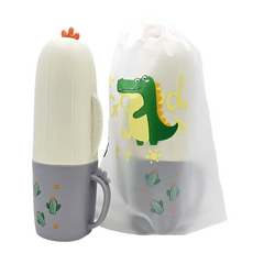 아우라팸 아동용 선인장 휴대용 여행용 양치컵 칫솔케이스, 화이트, 1개