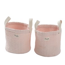 TCAM 100支棉圓形絎縫籃 L號+L號, 粉色的, 1套