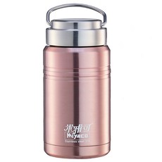 MiyAco 米雅可 經典316不銹鋼真空燜燒罐 Set, 頂級316不鏽鋼製造, 耐酸鹼及高溫, 附背袋及折疊式湯匙, 玫瑰金色, 750ml, 1組