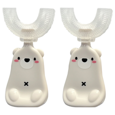 나와아기 유아용 U자형 실리콘 칫솔, 그레이 곰, 1개입, 2개