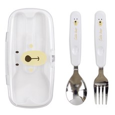 kitchen U 小熊迷你湯匙, 白色, 湯匙 + 叉子 + 收納盒, 1套