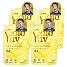 골드럽 오리지널 식초 & 레몬 주방세제 레몬향 리필, 4개, 1.3L
