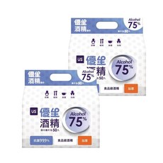 US baby 優生 75%酒精濕巾 加厚 單片包裝 抗菌99.9% 食品級酒精, 50包, 2袋