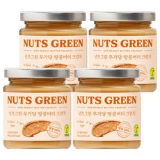 넛츠그린 100% 무가당 땅콩버터 크런치, 200g, 4개
