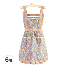 피어니스트 플로럴 러블리 프릴 주방 앞치마, 블루, 6개