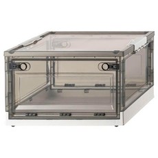 三開摺疊收納箱 塑膠材質 大容量 好取物 附滾輪, 象牙白 + 黑透明蓋, 1個