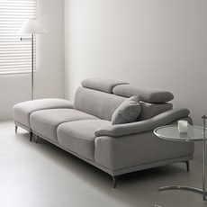 웰퍼니쳐 유화연 무빙헤드 코모도 패브릭 3.5인용 소파 좌형 + 스툴 + 쿠션 1p 세트 방문설치, 라이트그레이