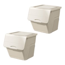 附蓋式收納箱, 2個, 米色, 55L