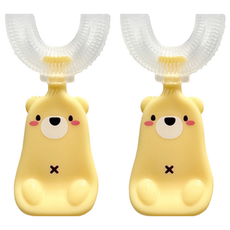 나와아기 U자형 실리콘 영유아칫솔, 노랑 곰, 1개입, 2개