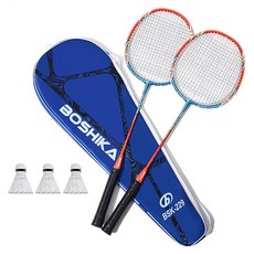 Baegot Sports 攻擊防守型羽球拍2支+羽球3入 隨機出貨+球拍袋 藍色, BSK 229, 1套