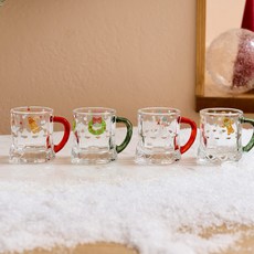 Modern House XMAS Merry Tea Party 彩色手把燒酒玻璃杯 4 件套, 1組, 混色