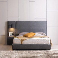 삼익가구 캐시디 높은헤드 저상형 호텔 가죽 침대 프레임 + 협탁 세트 방문설치, 그레이