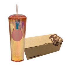 STARBUCKS 星巴克 雷射鏡面吸管冷飲杯+包裝禮盒, 玫瑰金, 710ml