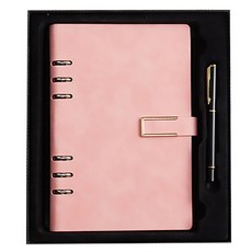 Black Swan天鵝絨磁扣商務筆記套組, 邊框粉色