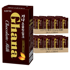 LOTTE 樂天 Ghana 加納 巧克力口味含乳飲品，採用天然成分，添加多種維生素與礦物質，營養強化, 190ml, 48入
