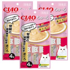 INABA CIAO 啾嚕 肉泥 腎臟保健配方 日本國產 綠茶消臭 條狀包裝, 鮪魚, 56g, 3袋