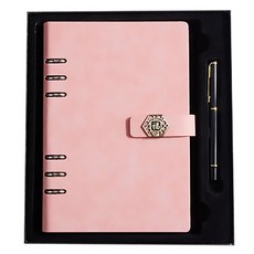 Black Swan天鵝絨磁扣商務筆記套組, 六角框粉色