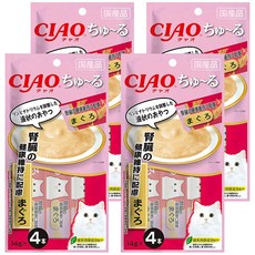 INABA CIAO 啾嚕 肉泥 腎臟保健配方, 日本國產, 綠茶消臭, 條狀包裝, 14gx4本, 鮪魚, 56g, 4袋