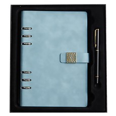 Black Swan天鵝絨磁扣商務筆記套組, 花框水藍色