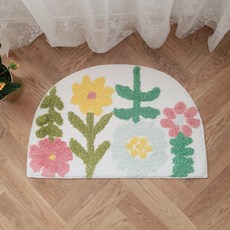 Rainbow House Home Flower 半圓形廚房地墊, 白色