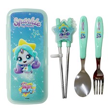 LE BARN Shooting Star Catch Teenieping孩童靜音學習餐具組 學習筷+湯匙+叉子+收納盒, 秋隆坪, 1組