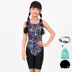 aquatica 女童室內五分泳衣 + 專業泳鏡組 AQAJN102