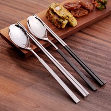 RAONNURI Erato 情侶彩色韓式湯匙筷子2入組 銀色 + 煙灰黑, 1套, 湯匙 + 筷子