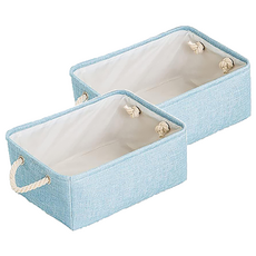 妃妃嚴選 加厚亞麻收納籃, 大, 湖水藍, 2個