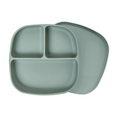 嬰兒矽膠餐盤, 綠色, 餐盤+便當蓋, 1組