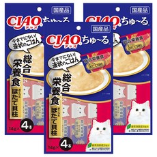 INABA 肉泥 綜合營養配方,鮪魚 + 干貝, 綠茶除臭成分, 日本國產條狀包裝, 鮪魚 + 干貝 綜合營養配方, 56g, 3袋