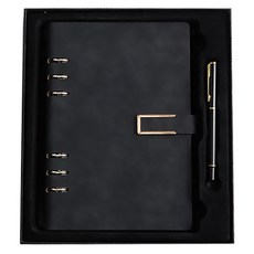 Black Swan天鵝絨磁扣商務筆記套組, 邊框黑色