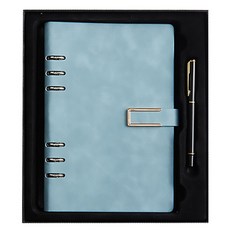 Black Swan天鵝絨磁扣商務筆記套組, 邊框水藍色