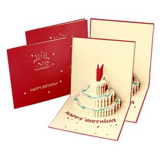 Maket Gamseong 立體生日賀卡, 4個, 生日紅色