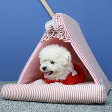 REDPUPPY 設計款居家三角靠墊屋, 條紋酒紅色