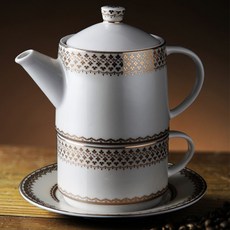 ZEN Eyelet 單人茶具組 4件組, 1套, 茶壺 + 杯子 + 杯碟 + 過濾器