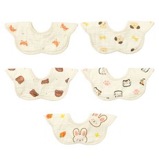 DCLARE 6層紗防水嬰兒圍兜組, 柴犬+狗+熊+貓+兔子, 5件, 1組