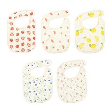 DCLARE 6層紗防水嬰兒圍兜5件組 G字款, 草莓+西瓜+檸檬+藍莓+櫻桃, 1組, 1組