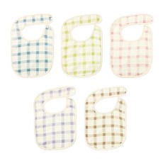 DCLARE 6層紗防水嬰兒圍兜5件組, 藍格紋+綠格紋+粉格紋+紫格紋+棕格紋, 1組, 1組