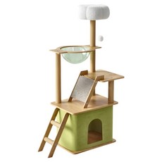 dyy 原木貓窩4way簡約款貓跳台 加大底座 貓咪遊樂園, 1組, 綠色