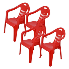 KSY 플라스틱 간이 팔걸이 등받이 의자 B-237, 레드, 4개