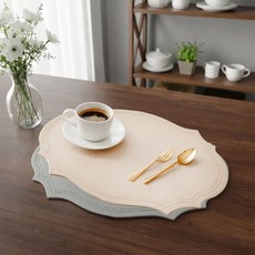 MF스토어 로얄 가죽 테이블 매트 B타입, 라이트그레이, 베이지, 2개, 43 x 30 cm