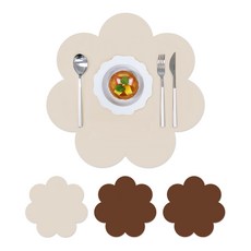 Another Fiore 花朵皮革餐墊 4入, 象牙白(正面) + 棕色(背面), 31 x 31 cm, 4個