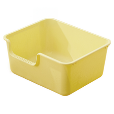 一體式貓砂盆 易清潔 邊緣加高設計 有效防止貓砂外濺 加厚材質 堅固耐用 小號盆 奶油黃, 1個